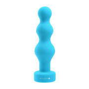 A blue beaded silicone anal plug with a flared base.