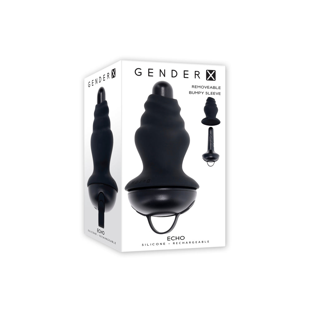 Black silicone vibrating shaft with a textured sleeve and a flared base.