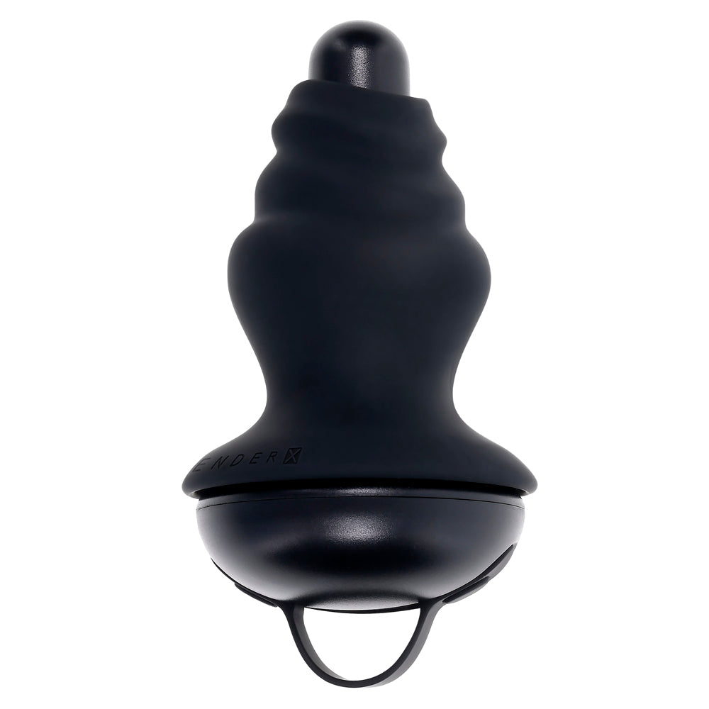 Black silicone vibrating shaft with a textured surface and a rounded base.