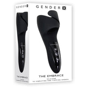 Black Gender-X The Embrace vibrator with three buttons on a white box.