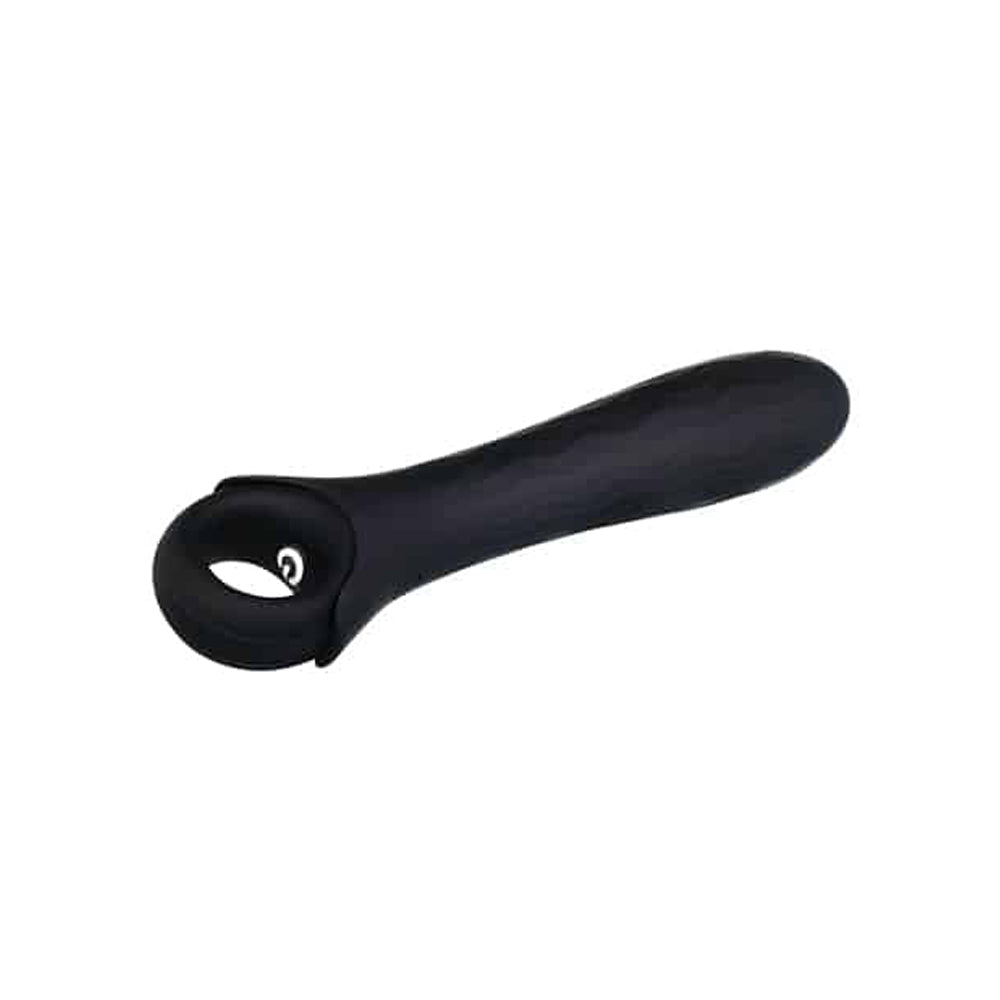 Black ergonomic silicone vibe with a loop handle.