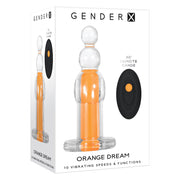 A clear beaded vibrating plug with a remote control.