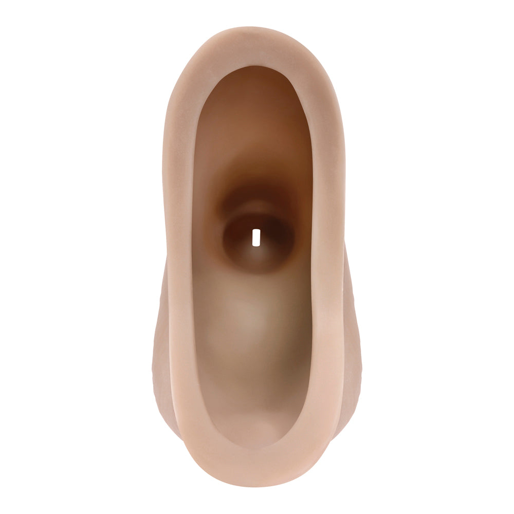 Realistic TPE stand to pee funnel with a smooth interior and a small opening.