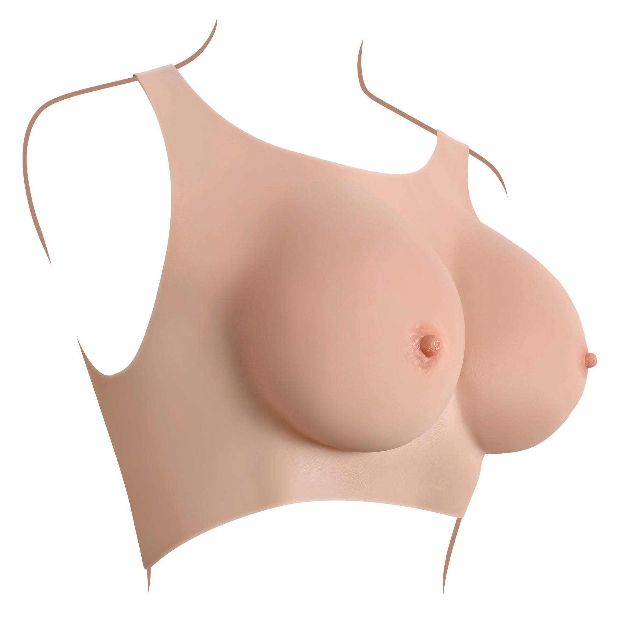 C-cup silicone breast plate vest with realistic nude breasts on a transparent model.