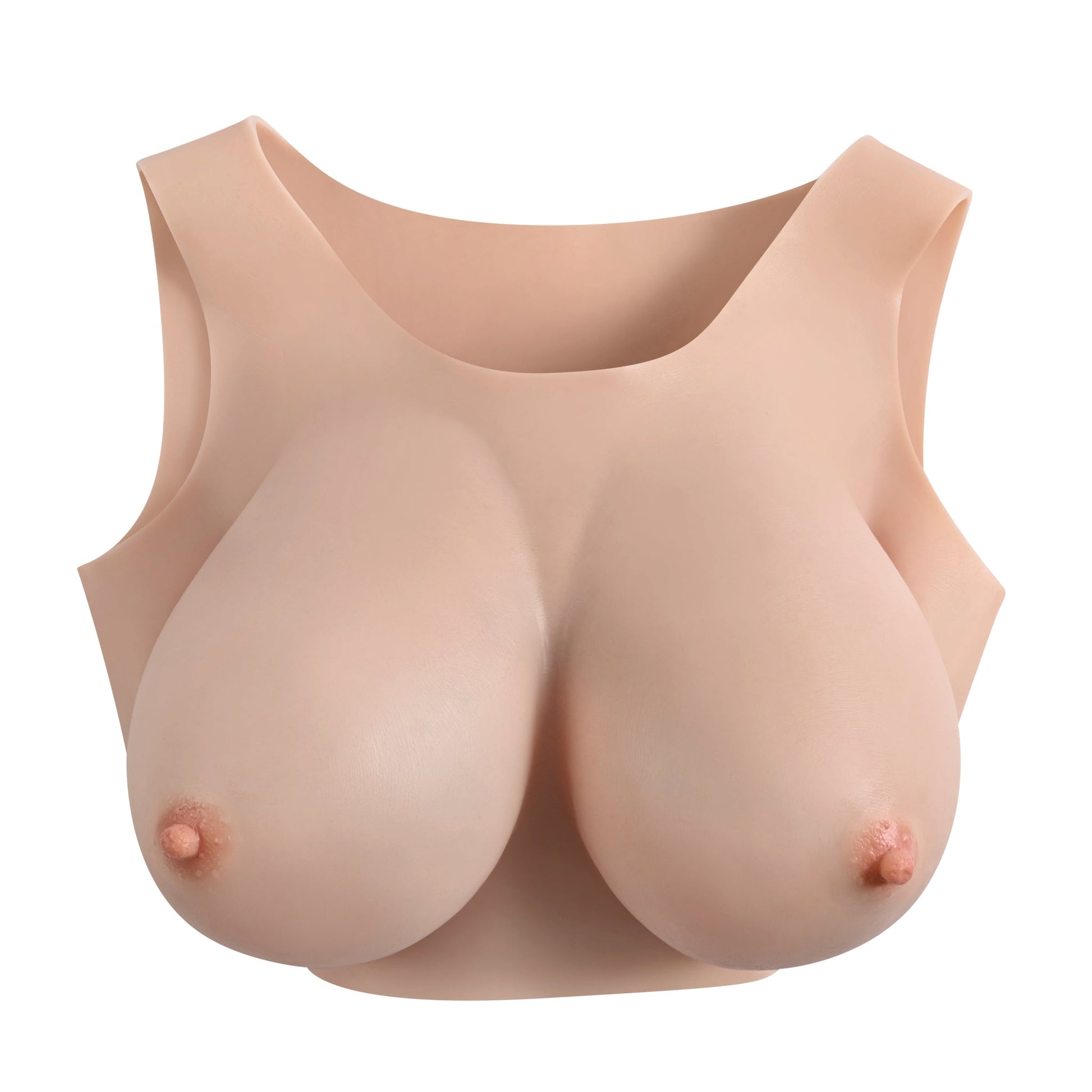 Silicone E-cup breast plate vest with realistic nude breasts.