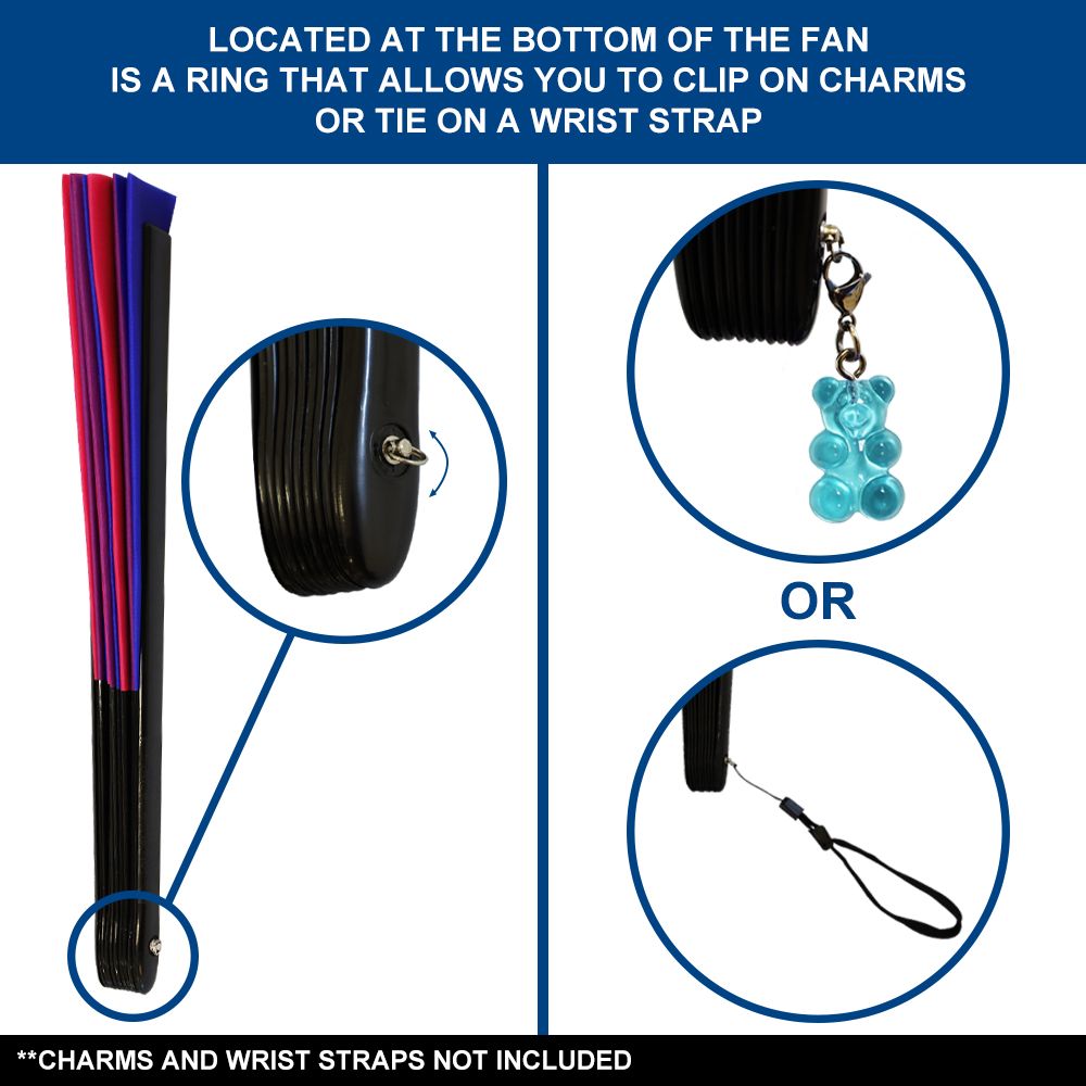 Bisexual Pride X-Large Folding Hand Fan with charm loop.