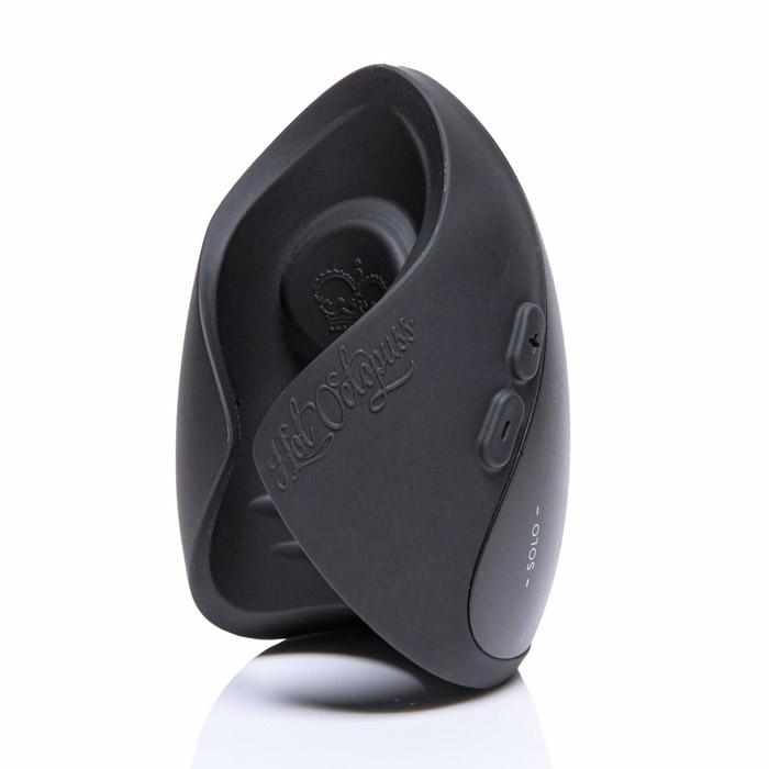 A black Hot Octopuss Pulse Solo Essential hands-free male vibrator.