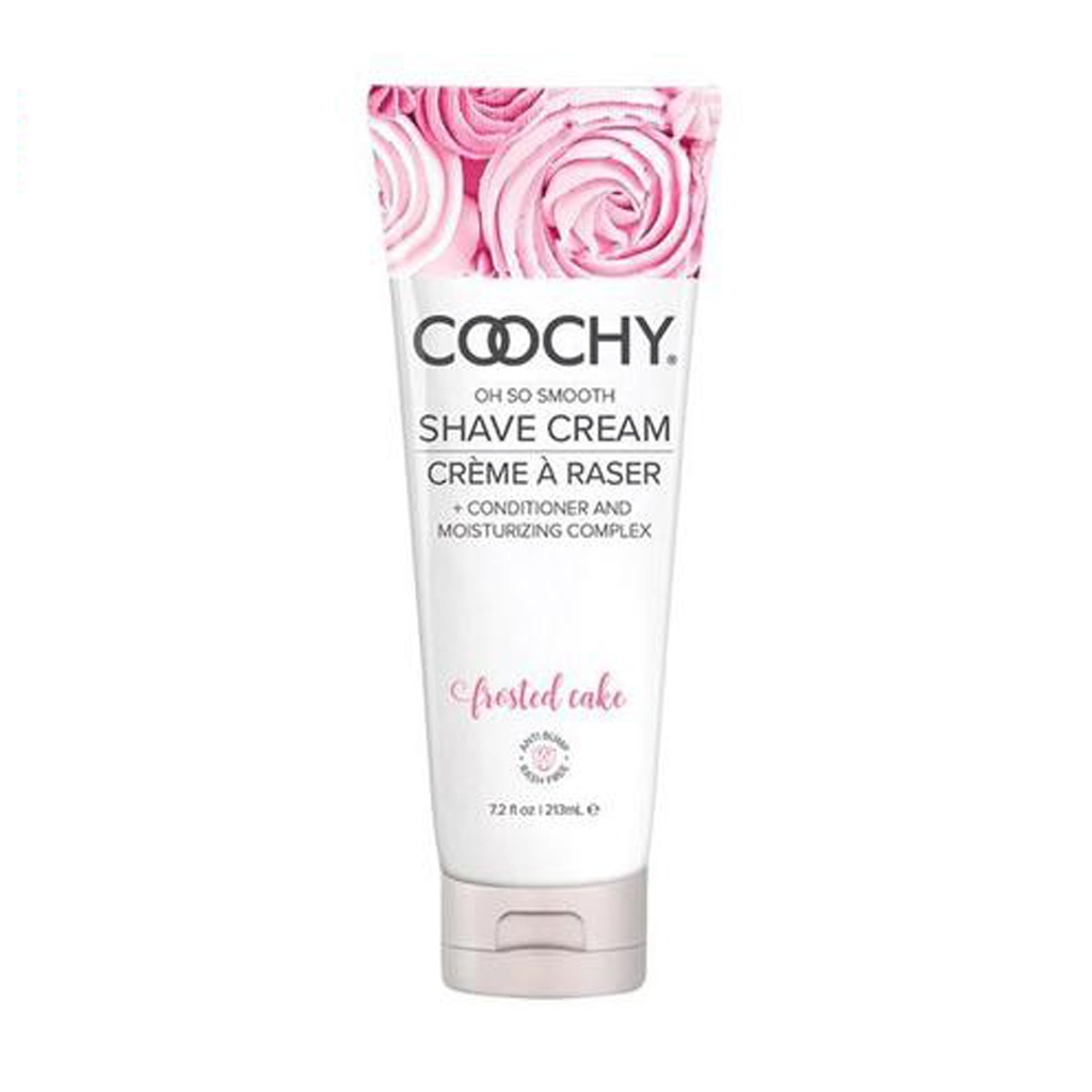 Coochy Frosted Cake shave cream with pink floral top.
