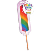 Rainbow jumbo lollipop in packaging with "6 Big Inches of Succulent Fun" text.