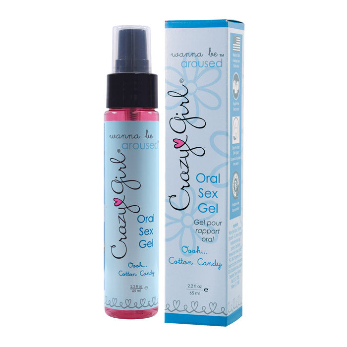 Crazy Girl Cotton Candy Oral Sex Gel in a spray bottle and box.