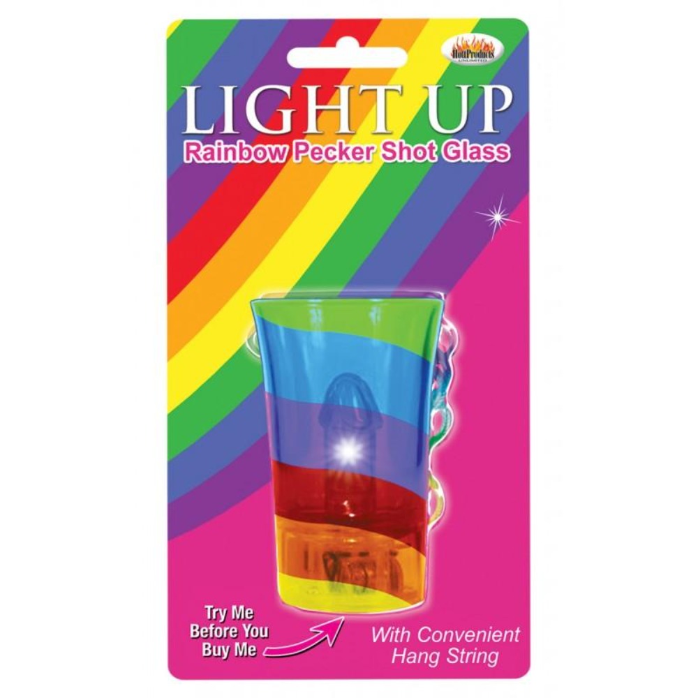 Rainbow LED light-up shot glass with a pecker design.