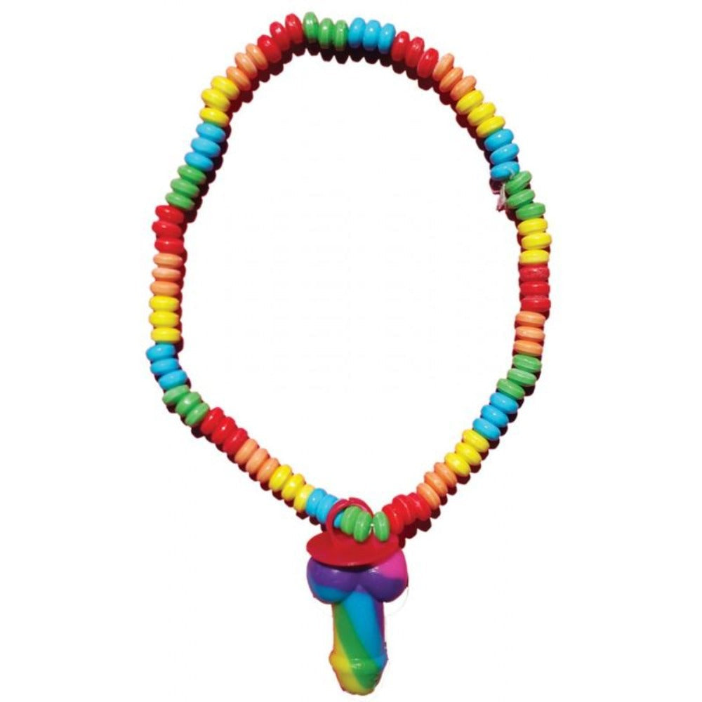 Rainbow pecker candy necklace with ring pendant.