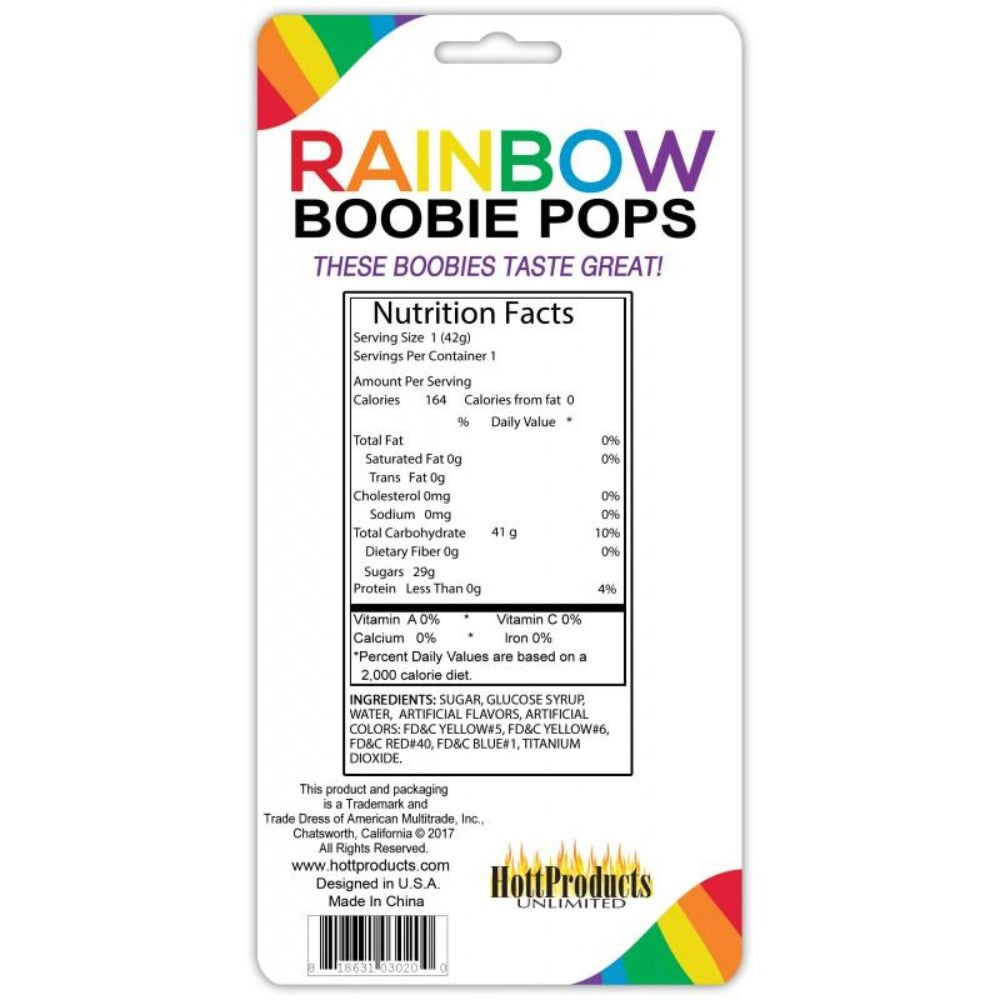 Rainbow Boobie Pops with nutrition facts and ingredients.