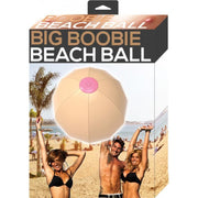 Inflatable beach ball shaped like a breast with a pink nipple.