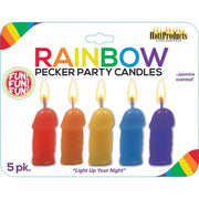 Rainbow pecker party candles in five colors, jasmine scented.
