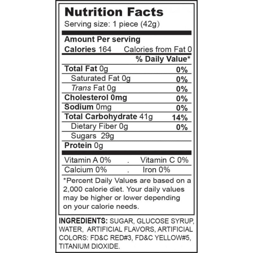 Butterscotch flavored pecker lollipop with nutrition facts and ingredients.