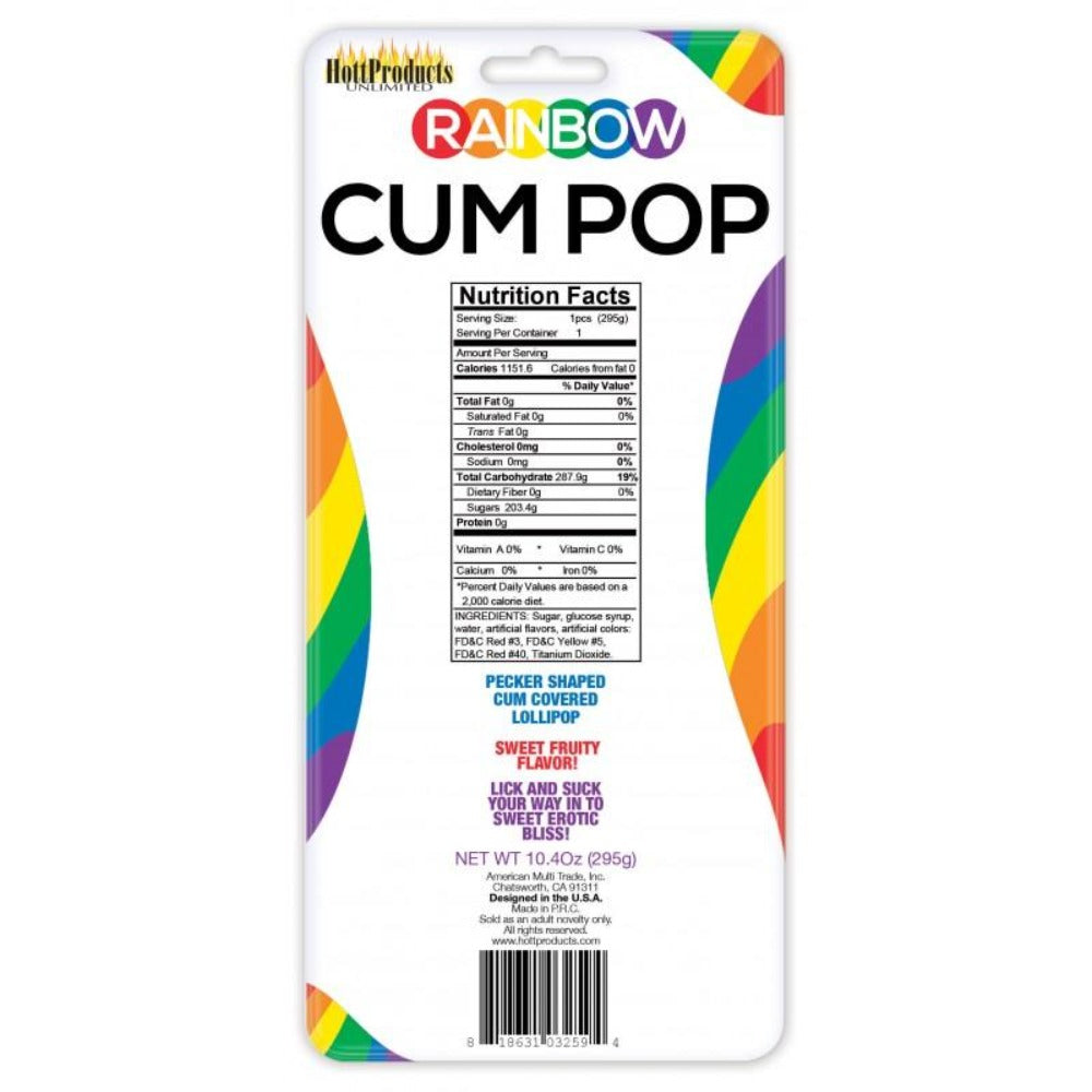 Rainbow pecker shaped fruity lollipop with glaze.