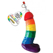 Rainbow sports bottle shaped like a penis with a straw.