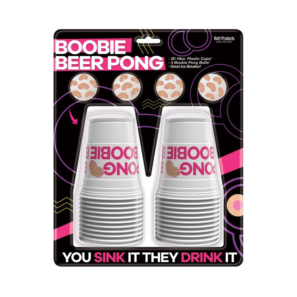 Boobie Beer Pong party game set with novelty balls.
