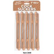 Ten reusable caramel-colored novelty straws shaped like peckers.