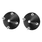 Black round nipple pasties with silver spikes.