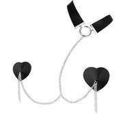 Black heart-shaped nipple pasties with chains and a collar.