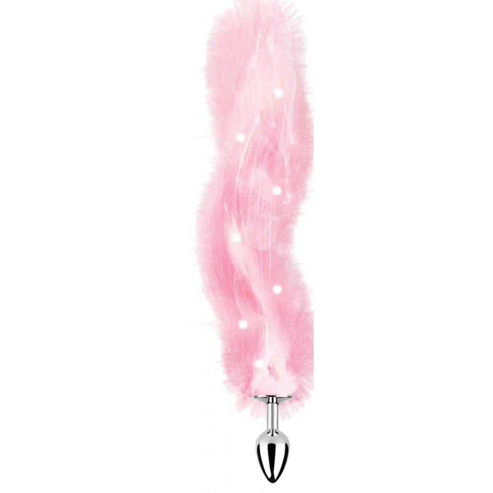 Pink fluffy tail anal plug with embedded lights.