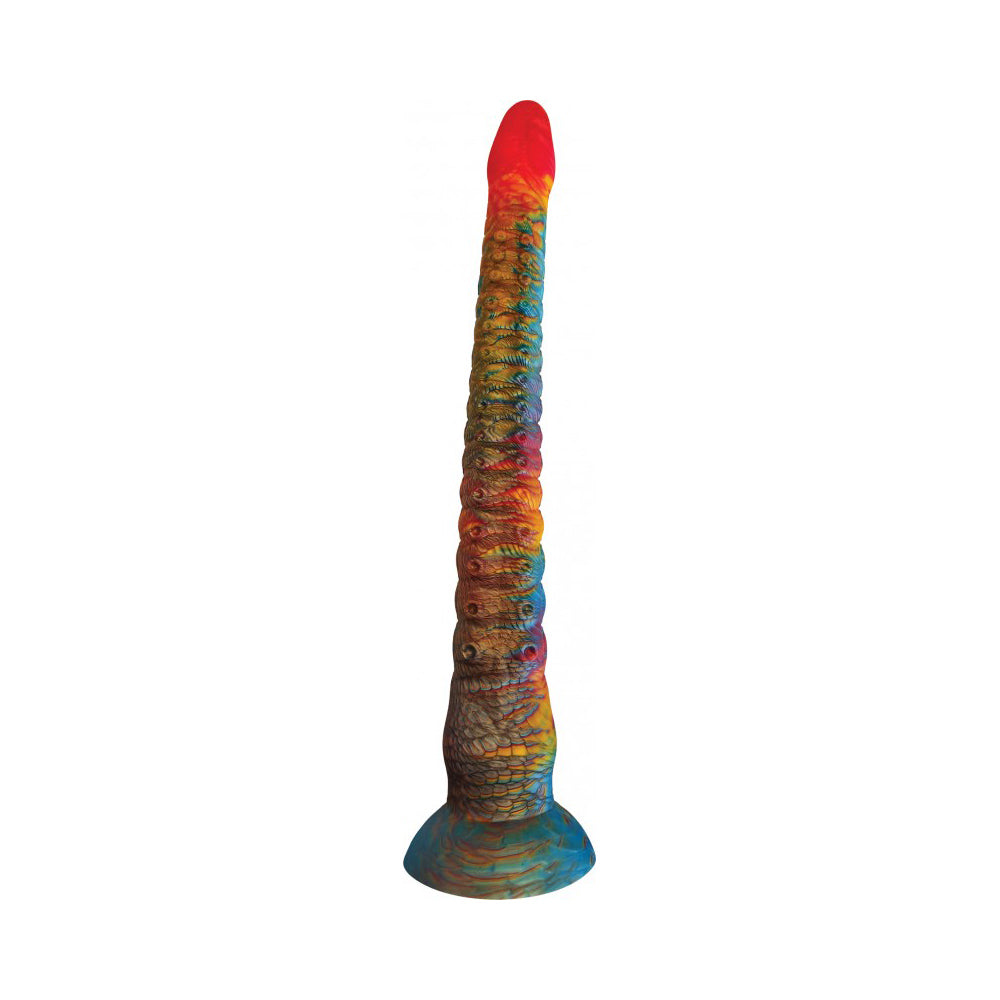 A bendable silicone tentacle dildo with a stardust finish.