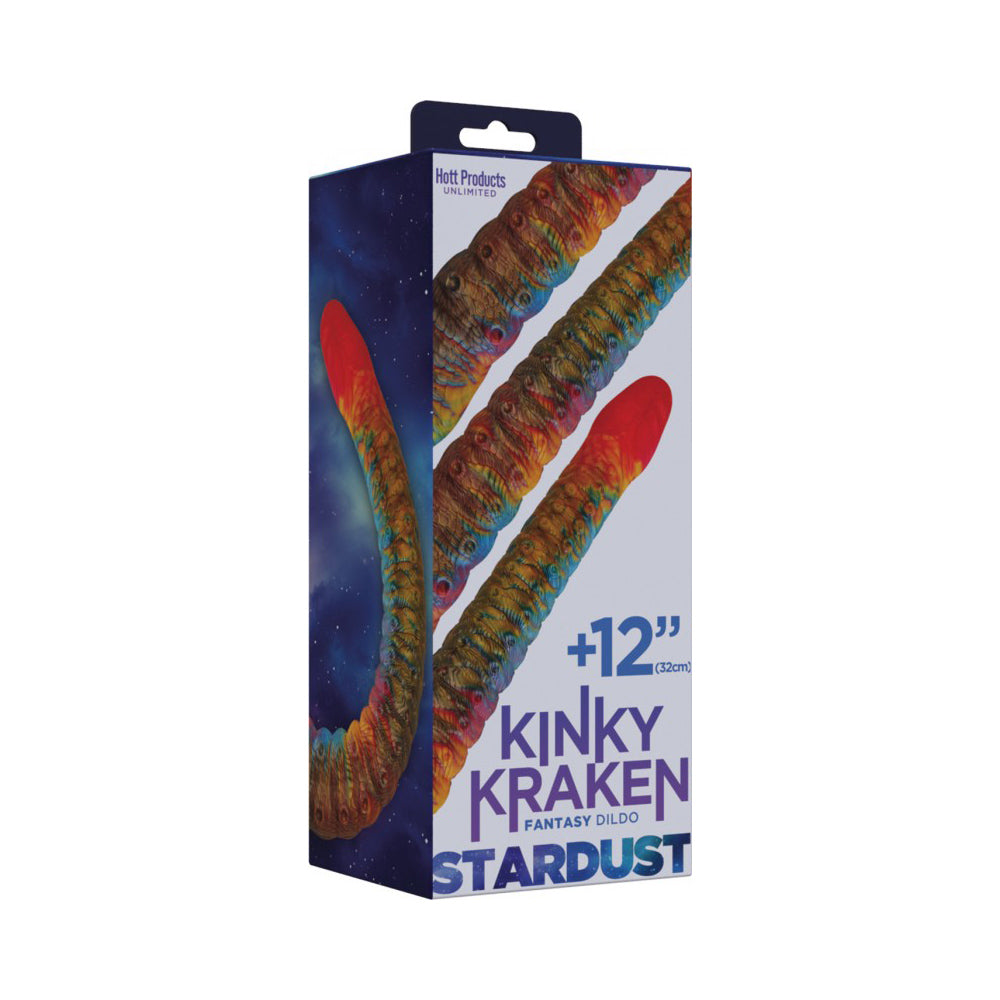 Kinky Kraken 12 inch tentacle dildo packaging with a starry background.