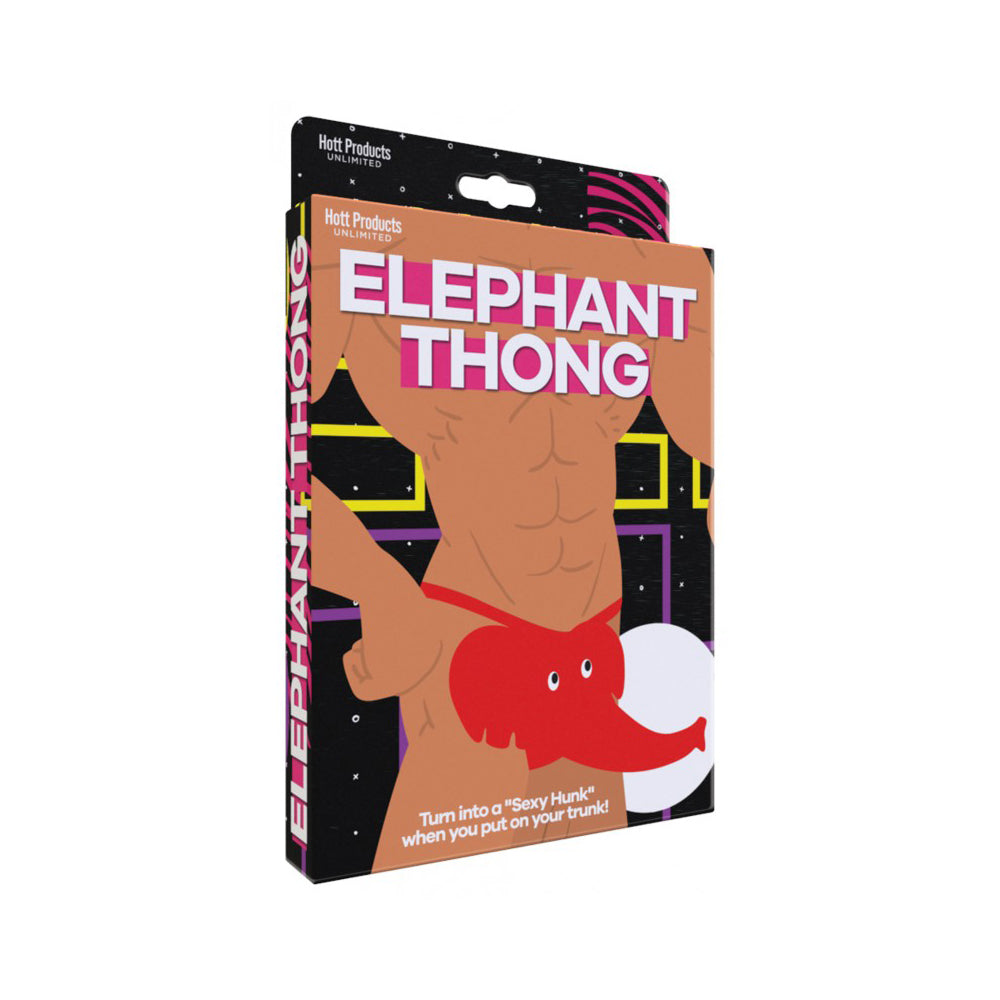 Red elephant novelty thong with "Elephant Thong" text.