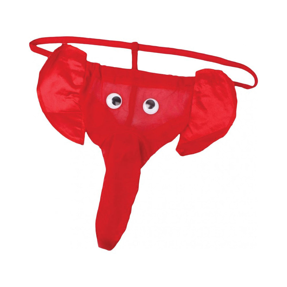 Red cotton stretch thong with elephant novelty design.