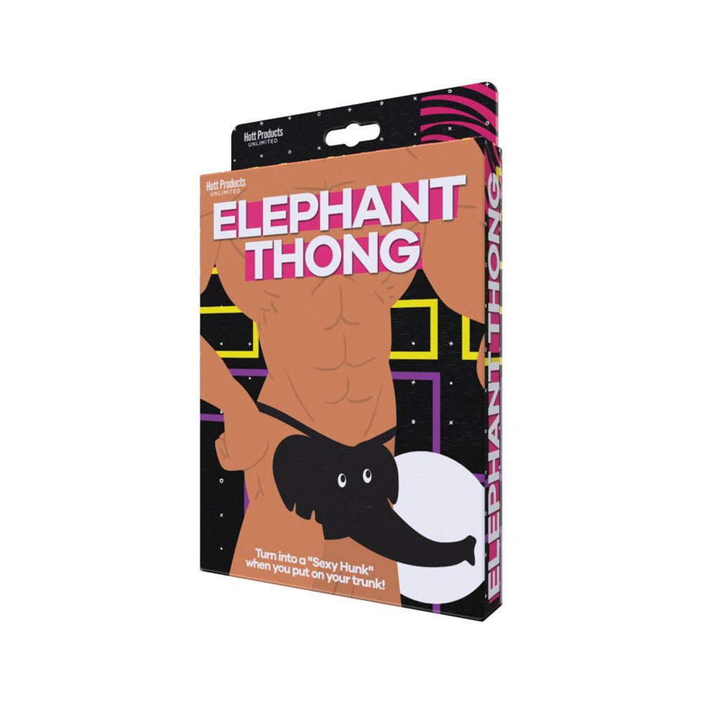 Elephant novelty thong in black cotton with stretch.