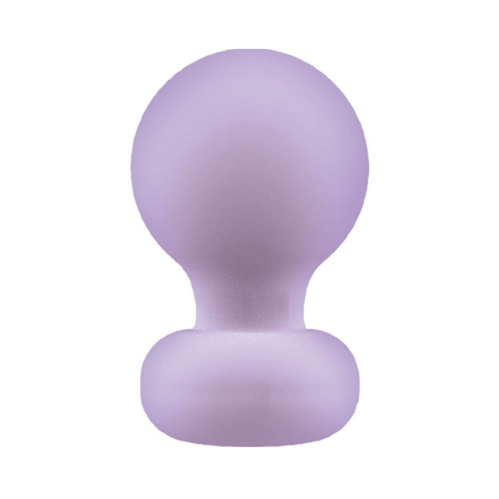 A purple silicone vibrator with a rounded head and base.