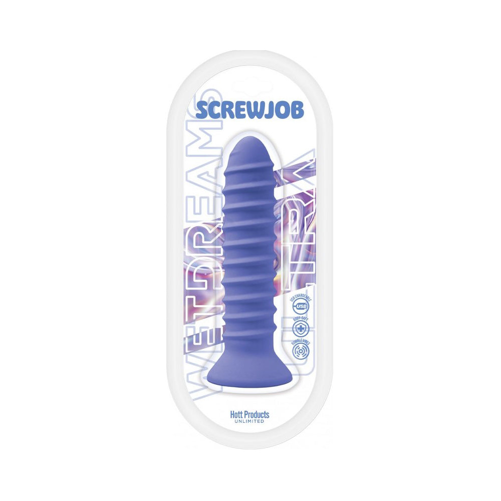 Purple ribbed vibrator with "Screwjob" and "Wet Dreams Ultra" text.