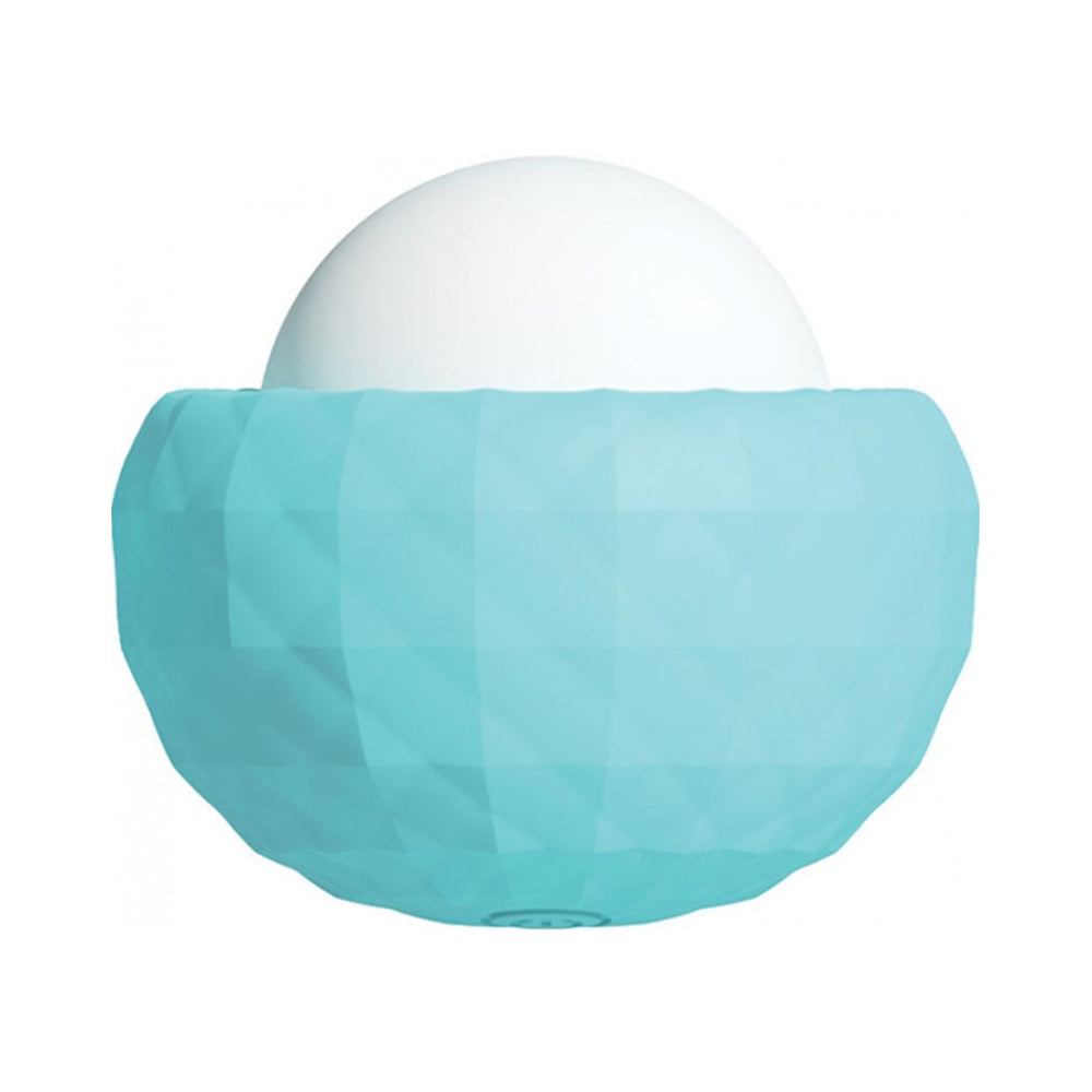 A teal, textured vibrator with a white dome top.