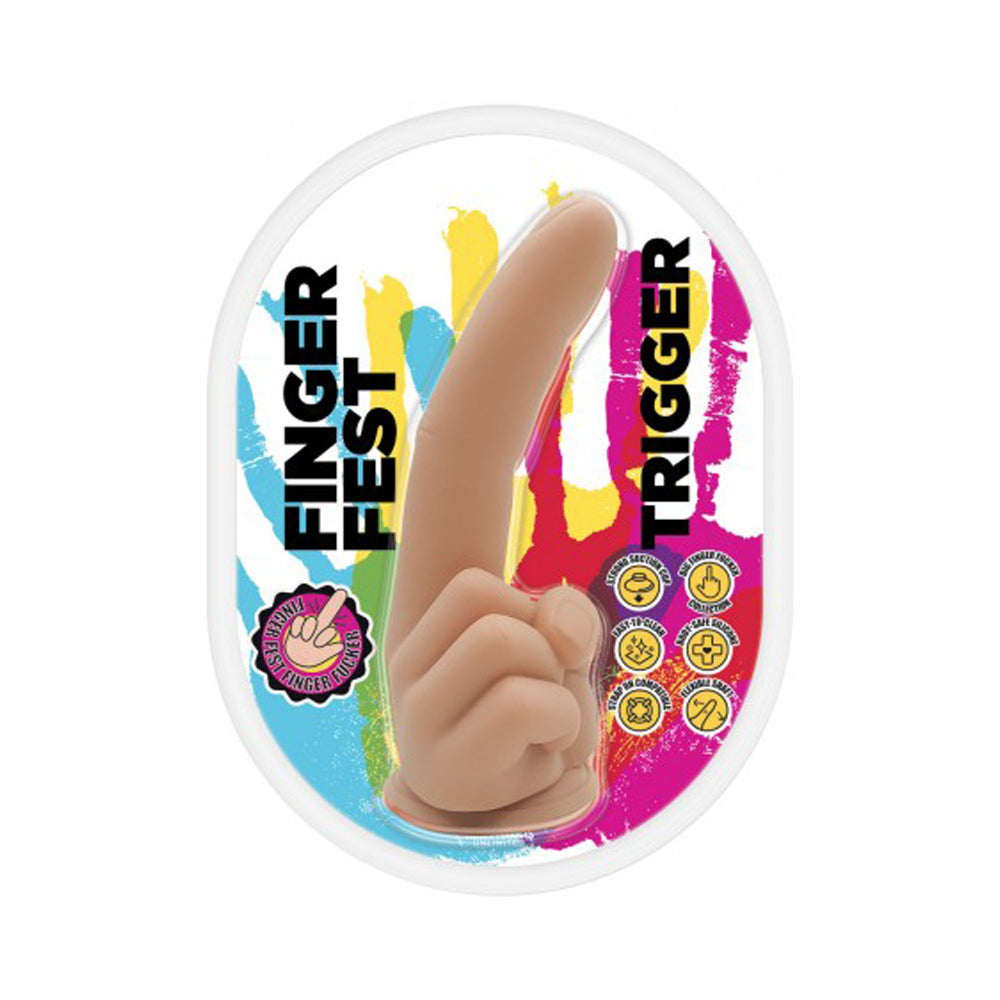 Finger shaped silicone dildo with suction cup.