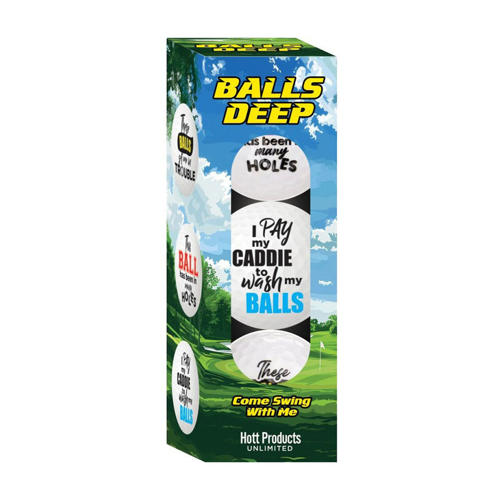 A 3-pack of novelty golf balls with funny sayings.