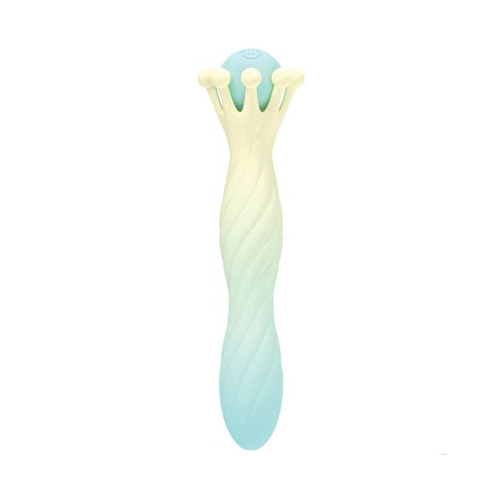 A crown-shaped vibrator with a gradient of yellow to blue.
