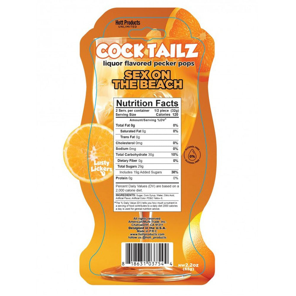 Sex on the Beach liquor flavored pecker pops with nutrition facts.