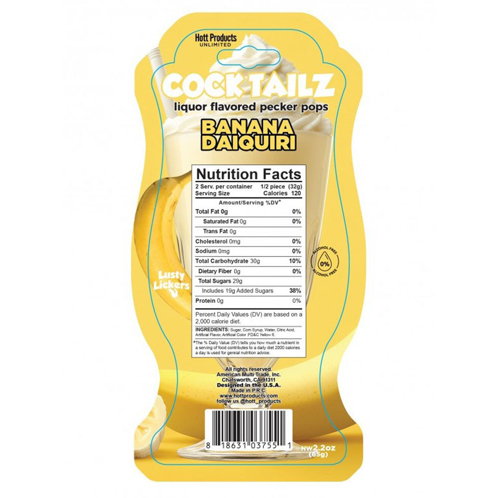 Banana Daiquiri flavored pecker pop with nutrition facts.