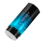 Adrian Rotating Water Massage Male Masturbator in black with blue water effects and Honey Play Box branding.
