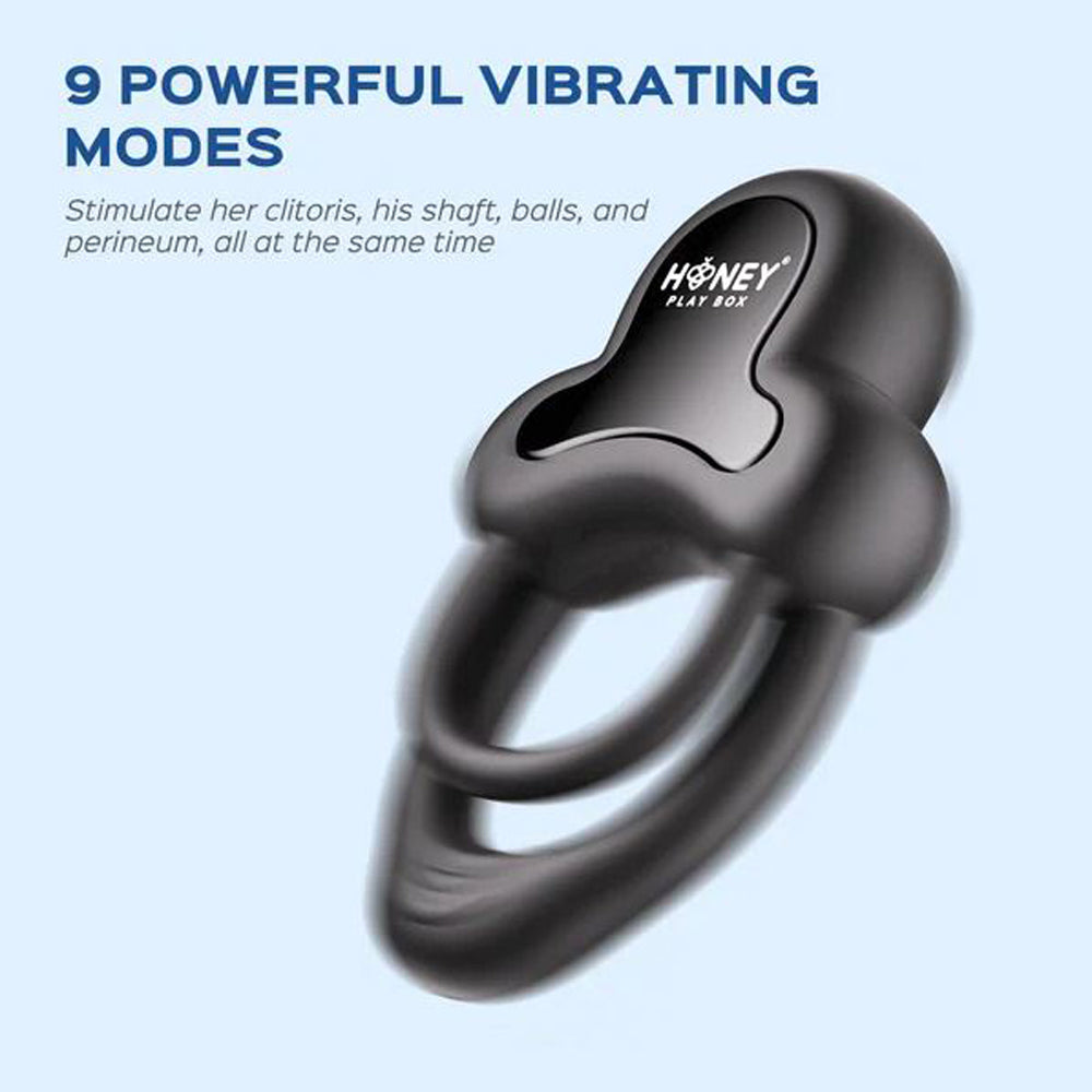 App-controlled double cock ring with 9 vibration modes.