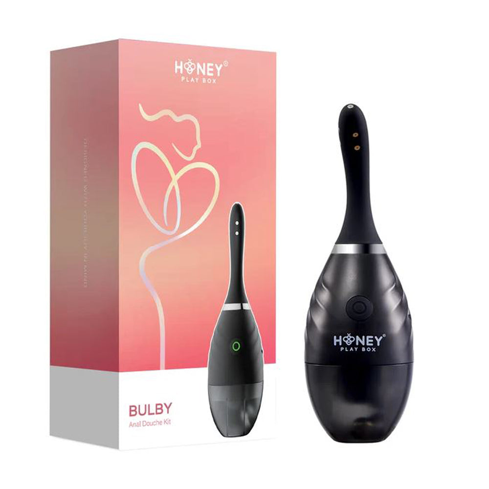 Black Bulby auto spray anal douche system with pink box.