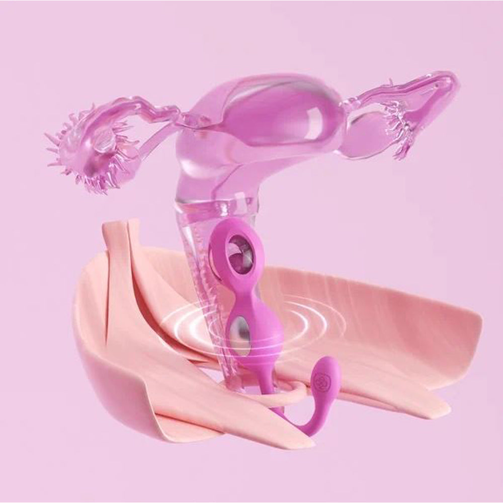 Pink app-enabled e-stim kegel trainer with weighted balls.