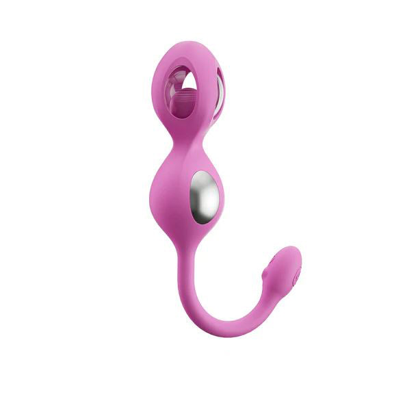 Pink app-enabled e-stim kegel trainer with weighted balls.