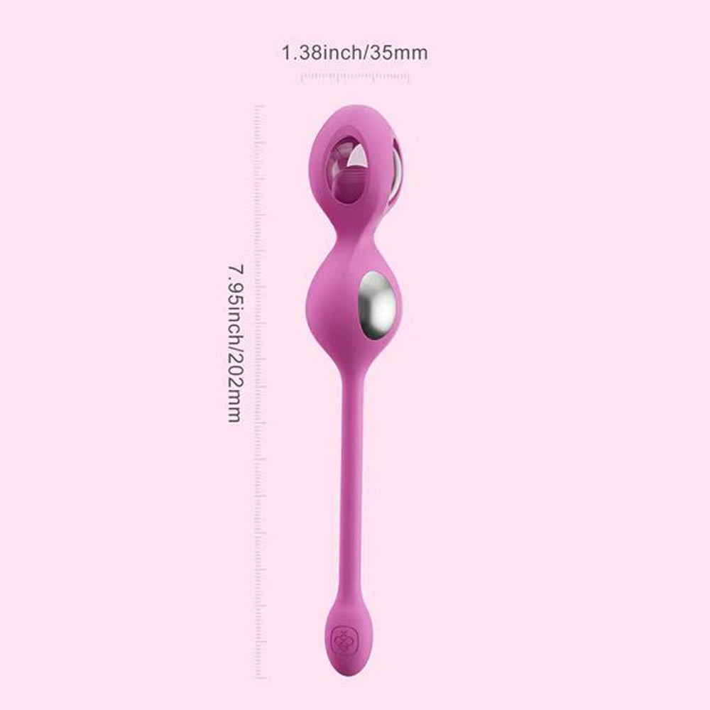 Pink e-stim kegel trainer with weighted balls and app connectivity.