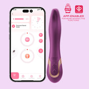 App-enabled purple silicone G-spot vibrator with Honey Play Box branding.