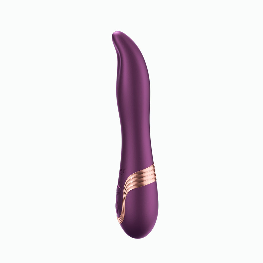 Purple silicone vibrator with rose gold accents.