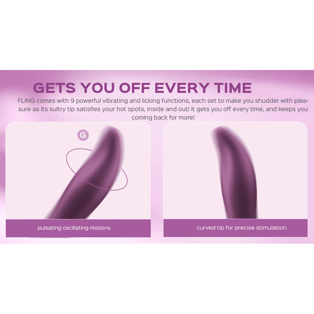 A purple G-spot toy with pulsating motions and a curved tip.