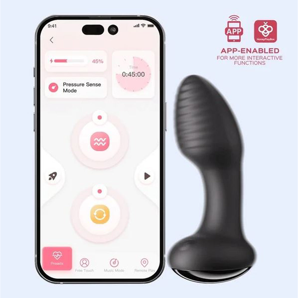 App-controlled rotating anal vibrator with pressure sensing and a phone interface.